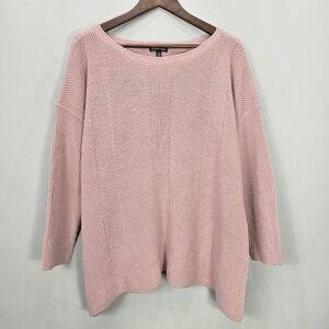 Eileen Fisher Knit Sweater XL Pink 100% Extra Fine Merino Wool Asymmetrical Hem